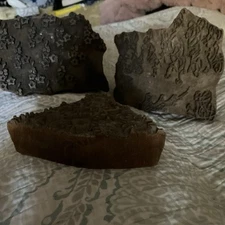 Antique hand carved wood fabric textile wallpaper block stamps 3-pcs