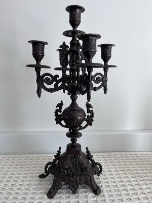 Antique Brass Rococo Revival 5-arm Candelabra