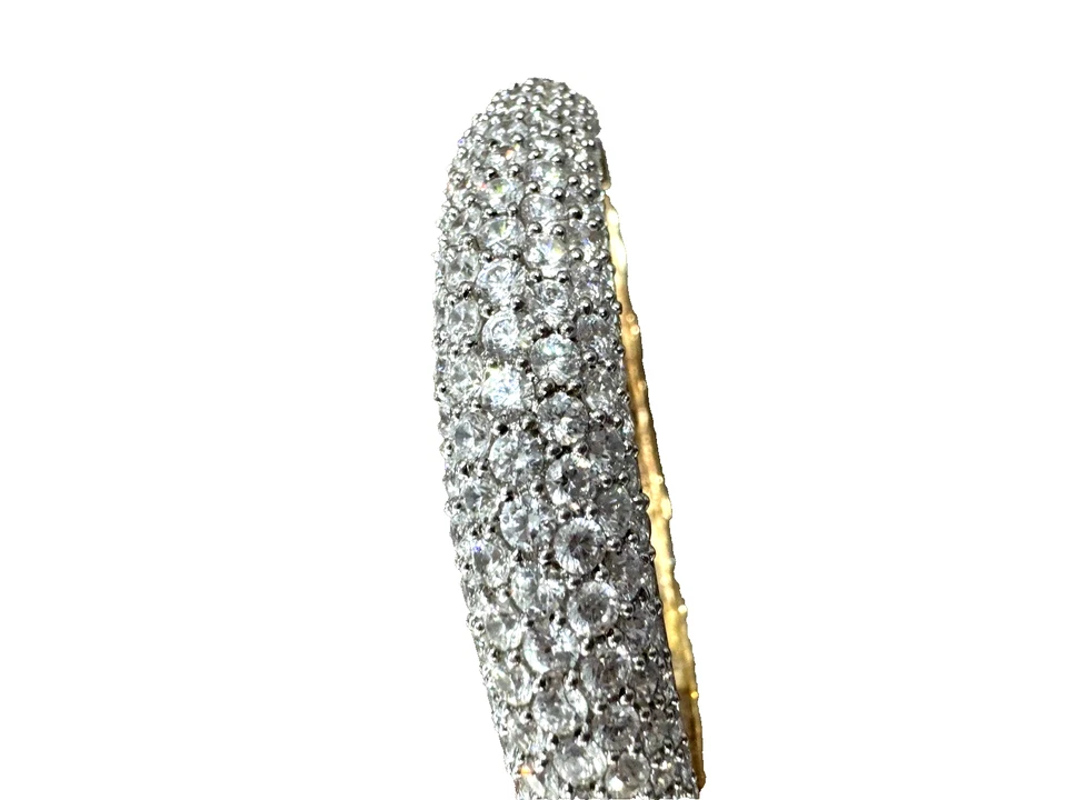 Brazalete brazalete con bisagras abovedado pavé circonita cúpula chapado en oro 925 30 gramos Foto 3 de 4