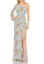 Mac Duggal 93747 Floral Sequin One Shoulder Long Sheer Sleeve Gown SZ 8  598 