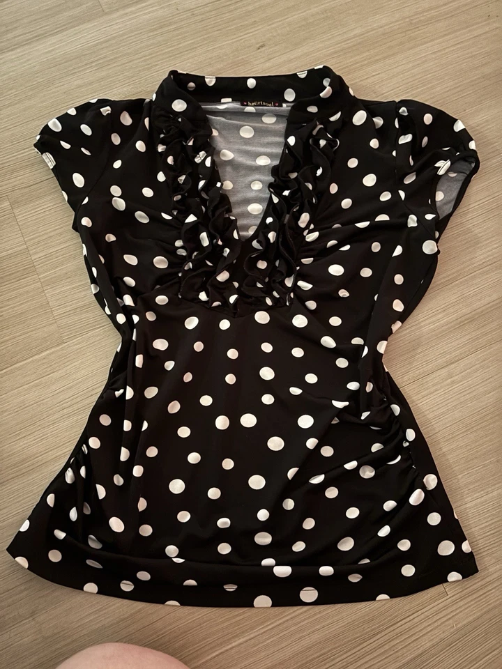 Volantes Corazón Alma Lunares Talla XL Y2K Preppy Lindo Estilo Vintage Manga Corta Foto 4 de 4