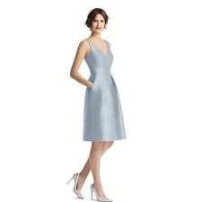 Alfred Sung Women's V-Neck Pleated Skirt Cocktail Dress w Pockets Mist NWT Sz 10