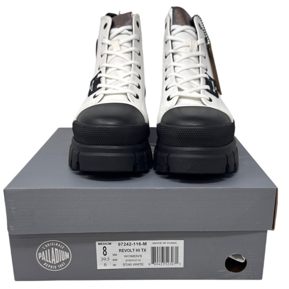 Palladium Revolt Hi TX White/Black Boots Size 8 women's Durable Textile Upper image 4