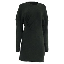 Ganni Ruched Ribbed-Knit Long Sleeve Mini Dress In Rayon Women Olive Size 40