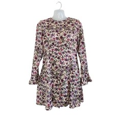 ZARA Long Sleeve Floral Boho Mini Dress Keyhole Back Multicolor Size Small