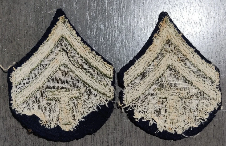 Genuine Original WW2 US Army T/5 Technician 5th Grade E-4 Rank Patches - Image 2 of 2