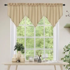 Valance Swag Curtain 51 Inch Scalloped Cloth Curtain Panels with Crystal Bead...