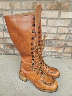 Vintage Womens Zodiac Gophers Brown Leather Knee High Campus Boots Size 8.5 M