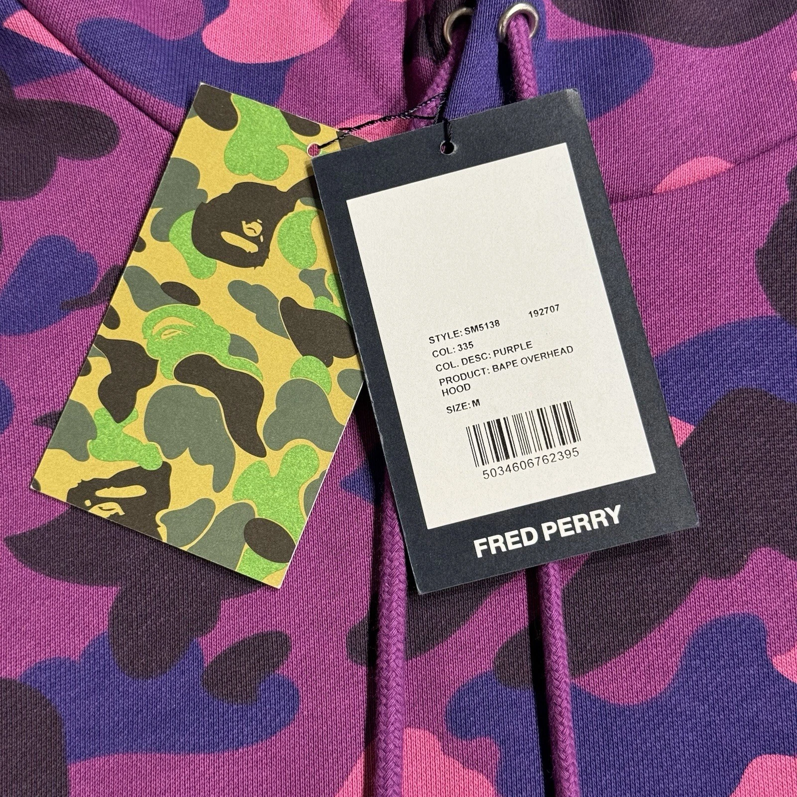 A BATHING APE (BAPE) Felpa con cappuccio uomo Fred Perry x A Bathing Ape stile mimetico: SM5138 taglia media