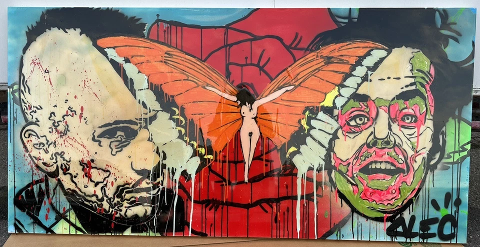 ALEC MONOPOLY 72x36 De Niro Nicholson Pintura Graffiti Outsider Arte Desviado Foto 2 de 4