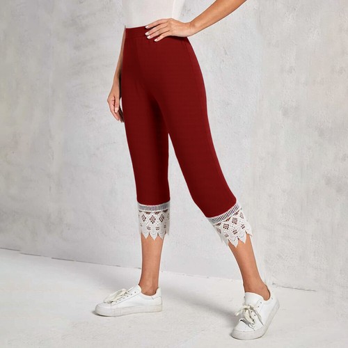 Womens Lace Stretch 3/4 Capri Pants Ladies Cropped Sports Leggings Trousers 6-16 - Picture 12 of 18