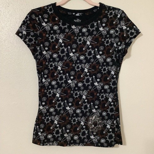 Disney Black Goth Whimsigoth Spooky Halloween Tinker Bell Graphic Tee Juniors L