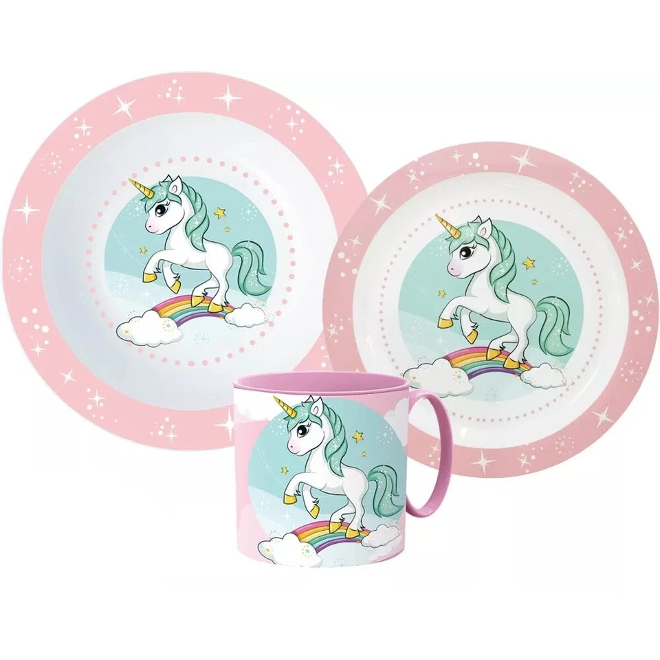 Unicorn Frühstücks Set Kinder Einhorn Geschirr Besteckset Cartoon Kindergarten