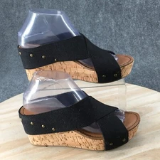Crown Vintage Sandals Womens 8.5 M Platform Cross Strap Slide Black Cork Casual