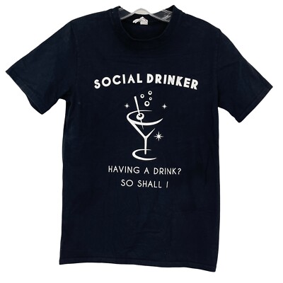 Social Drinker Funny Shirt Black Martini Short Sleeve Cotton Mens S