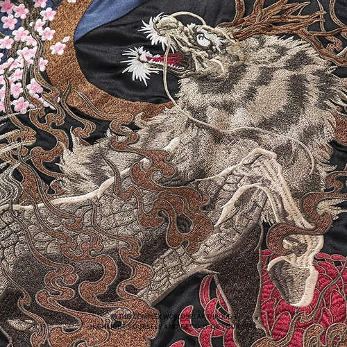 Herren Sukajan Wende Souvenir Jacke japanisches Muster Stickerei Kirin Sakura - Bild 30 von 47