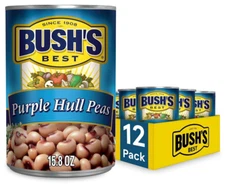 (12 Pack) Bush's Best Canned Purple Hull Peas, Plant Protein & Fiber, 15.8 Ounce