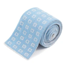 E.Marinella Sky Blue-White Jacquard Double-Sided Reversible Knit Cashmere Tie