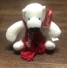 NEW Coca Cola Coke Mini Plush Polar Bear w/ Holiday Red Scarf 4  Stuffed Animal