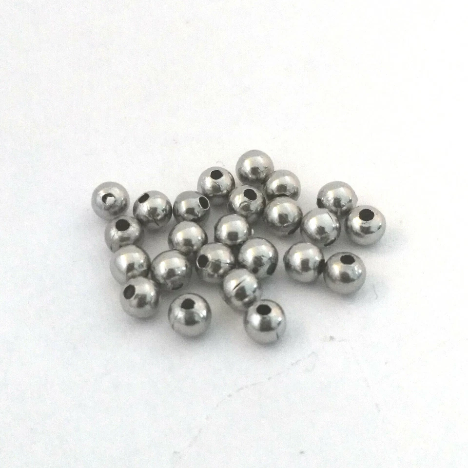 LOT de 100 PERLES RONDES LISSES 4mm ACIER INOXYDABLE trou 1mm création bijoux