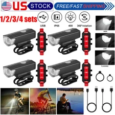 USB Rechargeable LED Cycling Head Light Bicycle Bike Front Rear Lamp Set Lot