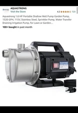 Aquastrong 1.6HP Portable Shallow Well Pump Garden Pump, 1320GPH, 115V, Stainles