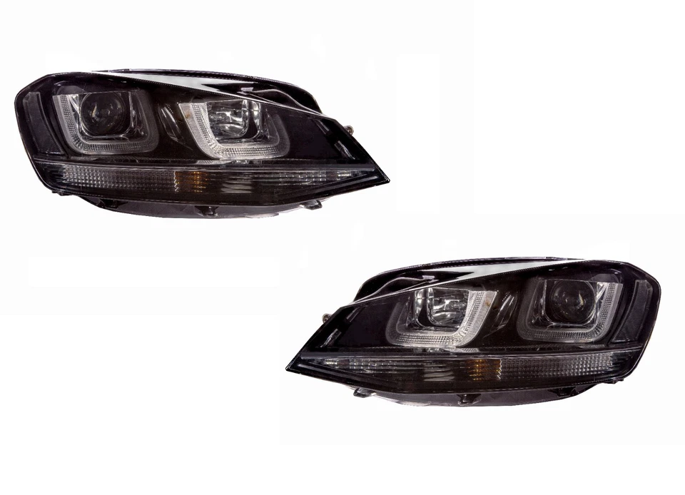 VW Golf Mark 7 2012-2016 Black DRL 3D U Shaped LED Lightbar Headlights - Image 2 of 4