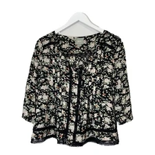 Anthropologie Maeve Celyn Floral Peasant Crochet Lace Inset Blouse Size 6