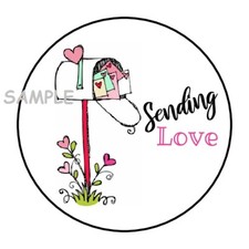 30 SENDING LOVE ENVELOPE SEALS LABELS STICKERS 1.5" ROUND HAPPY MAIL GIFTS