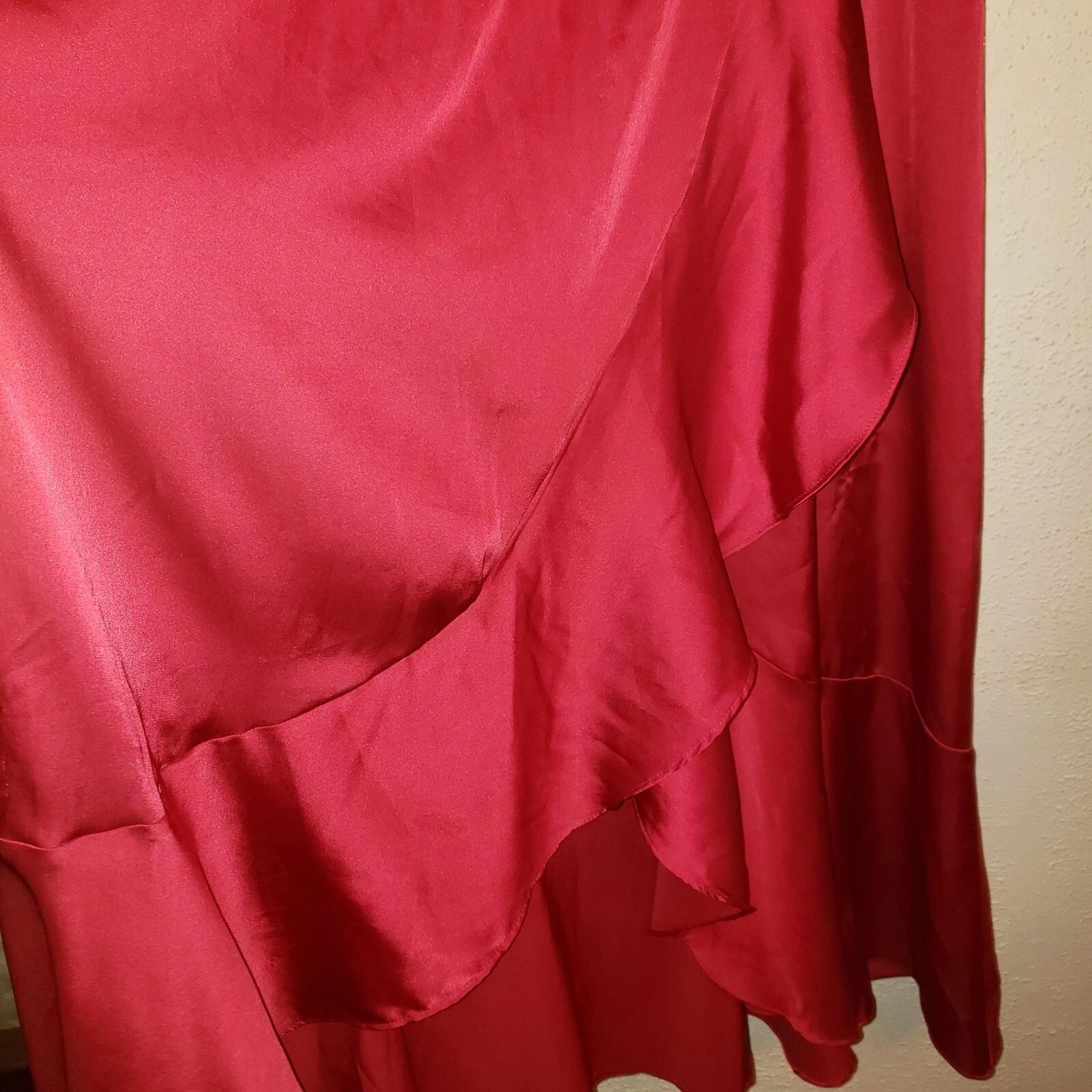 Maxi abito Nicole Miller rosso raso San Valentino manica svolazzante finto avvolgente cintura cravatta S