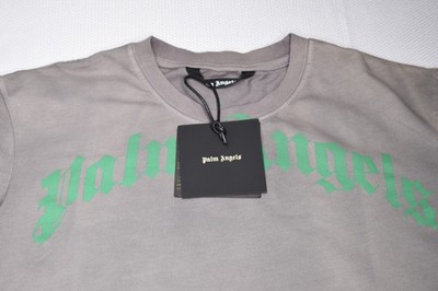 NWT PALM ANGELS Small Men's Short Sleeve Cotton Blend Vintage Wash Logo Tee Gray