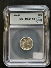 1944-D Mercury Dime MS64 FSB AND MS62 FSB COMBINATION