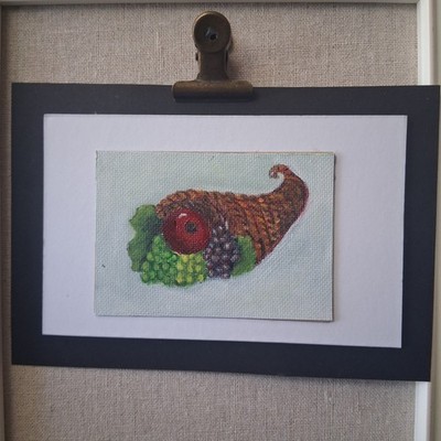 ACEO painting cornucopia fruit of the loom if you know you know Stacy Singleton 