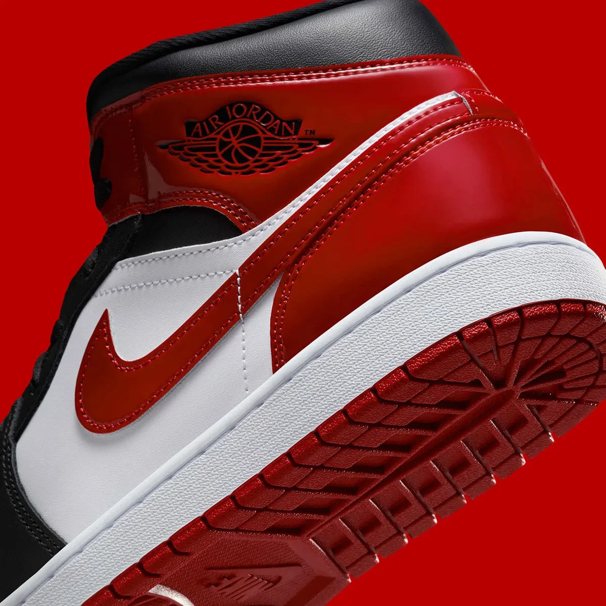 Nike Air Jordan 1 Mid Patent Bred Black Red HV4091-006 Men's Shoes