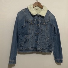Cat  Jack Girls Blue Denim Sherpa Jacket Sz 14/16