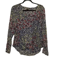 ANA Top Womens Sz L Top Blouse Colorful Floral Long Sleeve Flow Fit Sweet ￼