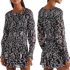 LoveShackFancy Scarlett Chiffon Mini Dress Small Navy Cosmos silk metallic blue