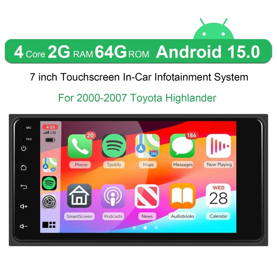 2+64 GB Android 15 para Toyota Highlander 2000-2007 coche estéreo radio Carplay WIFI Foto 2 de 4