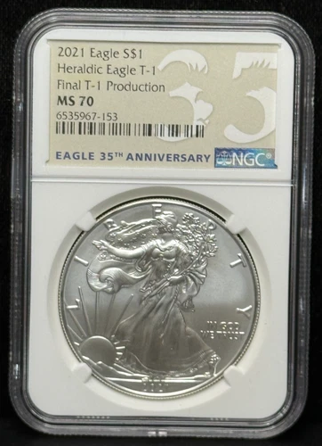 NGC MS70 2021 American Silver Eagle T-1 One Dollar Silver Coin -153