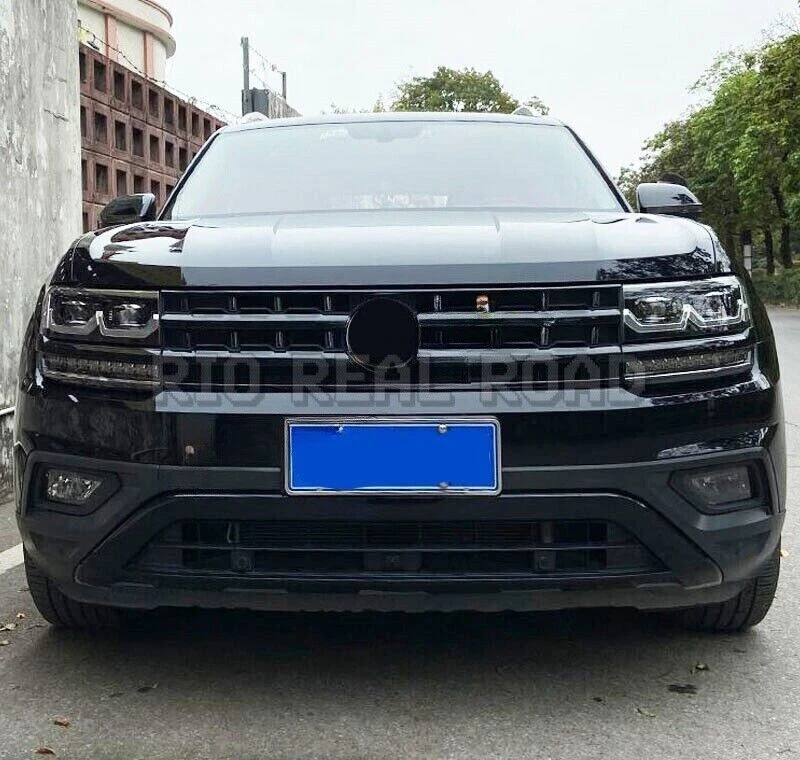 Parachoques delantero negro brillante para Volkswagen Atlas 2018-2019 tira de rejilla de malla Foto 4 de 4