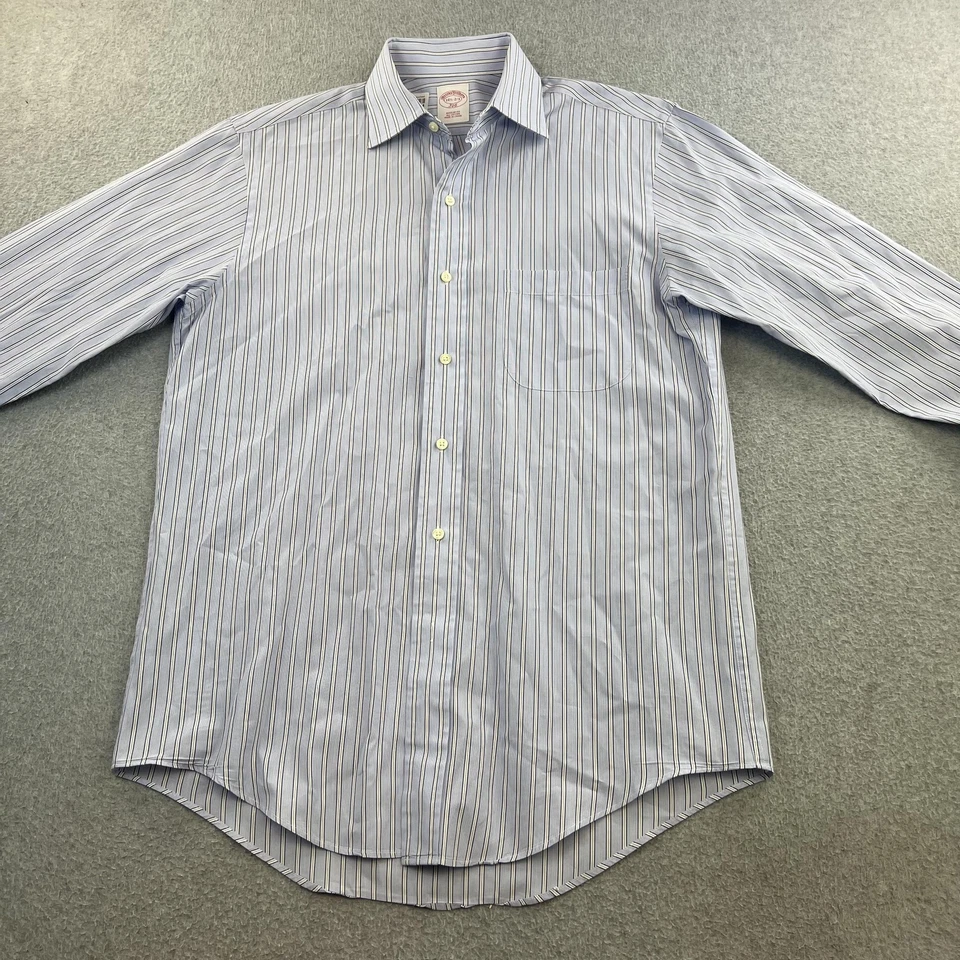 Camisa Brooks Brothers 346 Para Hombre 14.5 Azul Rayas Calce Regular Algodón Botón Frontal Foto 2 de 4