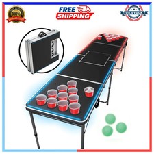 MinnARK 8ft Portable Folding LED Beer Pong Table for Parties and Tailgating
