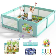 LUTIKIANG 79"x71" Baby Playpen with Mat - Indoor/Outdoor, Large Green Play Yard