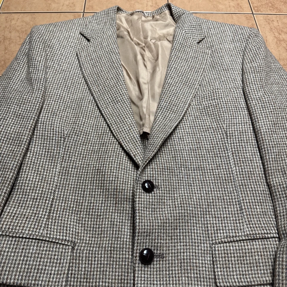 Винтажный Sears костюм куртка Sz 40R Твидовая шерсть коричневый гончая Sport пальто Blazer - Изображение 3 из 4