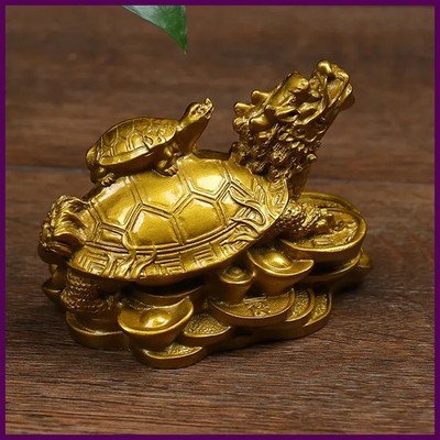 1Pc Gold Feng Shui Dragon Turtle Tortoise Statue Figurine Coin Money Wealth Luck