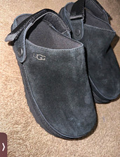 UGG Goldstar Women's Black Suede Clog Slipper Slip-On Rubber Sole Strap 6.5