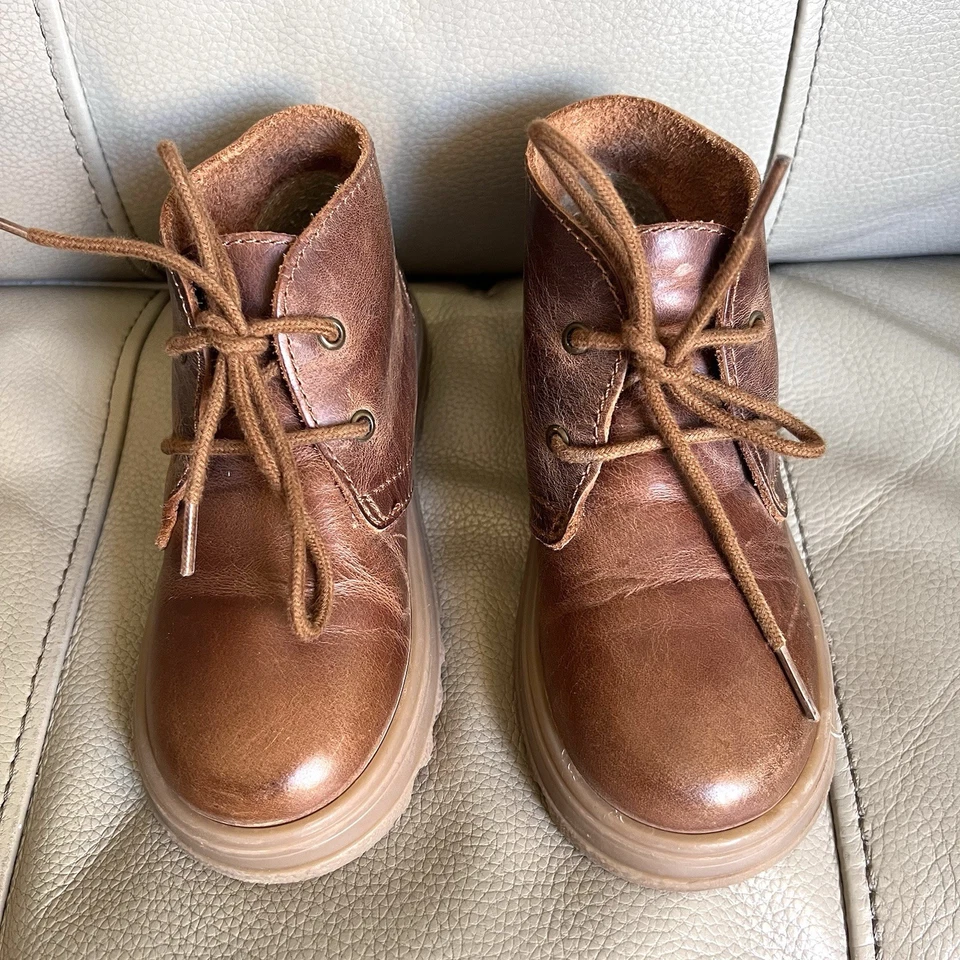 Zara Boys Toddler Brown Leather Lace Up Moccasin Dress Chelsea Boot Sz 25 US 9 - Image 2 of 4