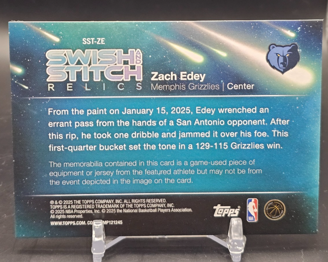 2025-26 Topps Flagship-Zach Edey #SST-ZE Swish and Stitch Relics