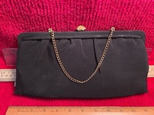 Vintage After Five Black Evening Bag with Gold Tone Flower Clasp