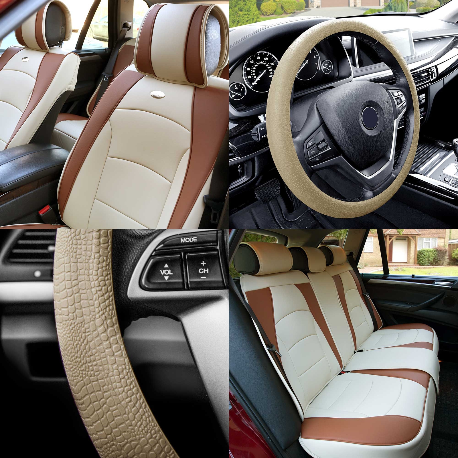 FH Group Universal Fit PU Leather Car Seat Covers for SUV Van w/ Steering Cover